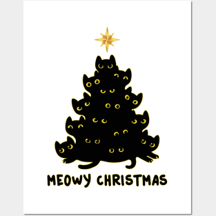 Black Cat Meowy Christmas Posters and Art